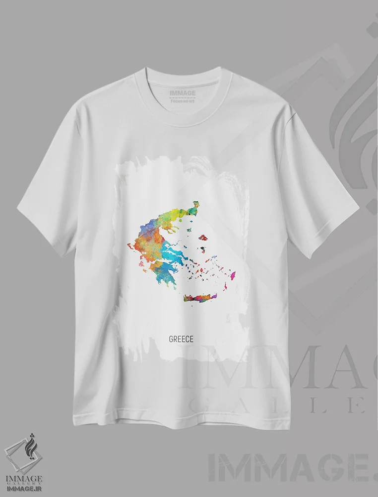 تیشرت سفید طرح دار – تیشرت هنری ,نقشه یونان اثر مایکل تامپست فروشگاه ایماژ