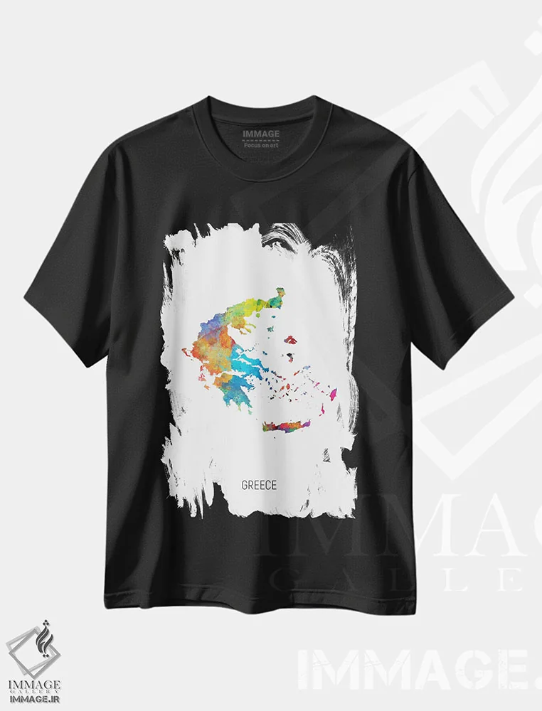 تیشرت مشکی طرح دار – تیشرت هنری ,نقشه یونان اثر مایکل تامپست immage.ir