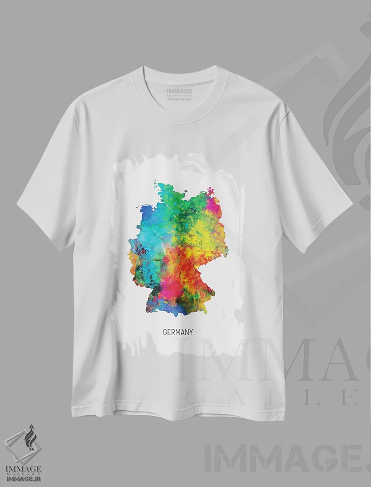 تیشرت سفید طرح دار – تیشرت مینیمال اروپایی ,نقشه آلمان اثر مایکل تامپست immage.ir