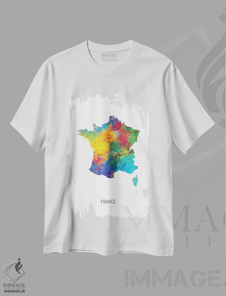تیشرت سفید طرح دار – تیشرت هنری پاریسی ,نقشه فرانسه اثر مایکل تامپست فروشگاه ایماژ