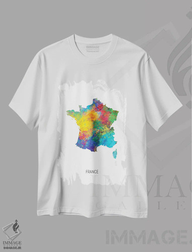 تیشرت سفید طرح دار – تیشرت هنری پاریسی ,نقشه فرانسه اثر مایکل تامپست فروشگاه ایماژ