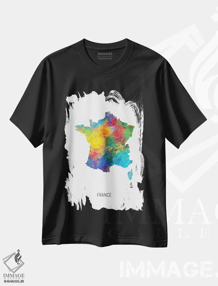تیشرت مشکی طرح دار – تیشرت هنری پاریسی ,نقشه فرانسه اثر مایکل تامپست immage.ir