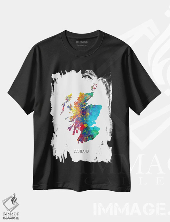 تیشرت مشکی طرح دار – تیشرت هنری ,نقشه اسکاتلند اثر مایکل تامپست فروشگاه ایماژ