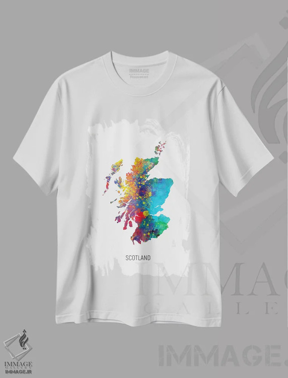 تیشرت سفید طرح دار – تیشرت هنری ,نقشه اسکاتلند اثر مایکل تامپست immage.ir