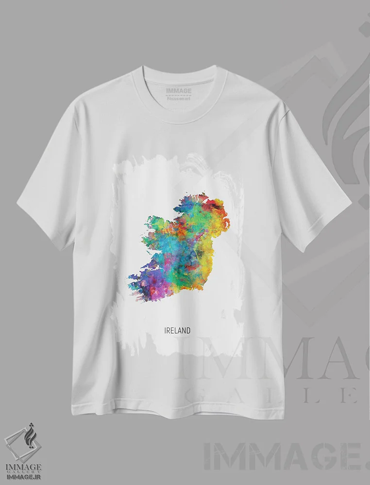 تیشرت سفید طرح دار – تیشرت گرافیکی ,نقشه ایرلند اثر مایکل تامپست فروشگاه ایماژ