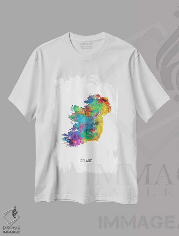 تیشرت سفید طرح دار – تیشرت گرافیکی ,نقشه ایرلند اثر مایکل تامپست فروشگاه ایماژ