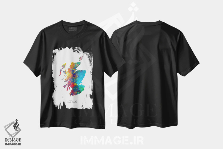 تیشرت مشکی طرح دار – تیشرت هنری ,نقشه اسکاتلند اثر مایکل تامپست فروشگاه ایماژ