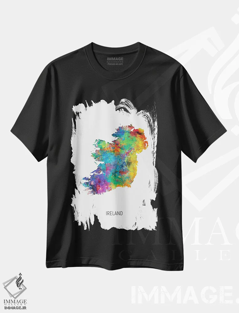 تیشرت مشکی طرح دار – تیشرت گرافیکی ,نقشه ایرلند اثر مایکل تامپست immage.ir