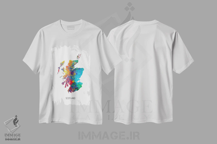 تیشرت سفید طرح دار – تیشرت هنری ,نقشه اسکاتلند اثر مایکل تامپست immage.ir