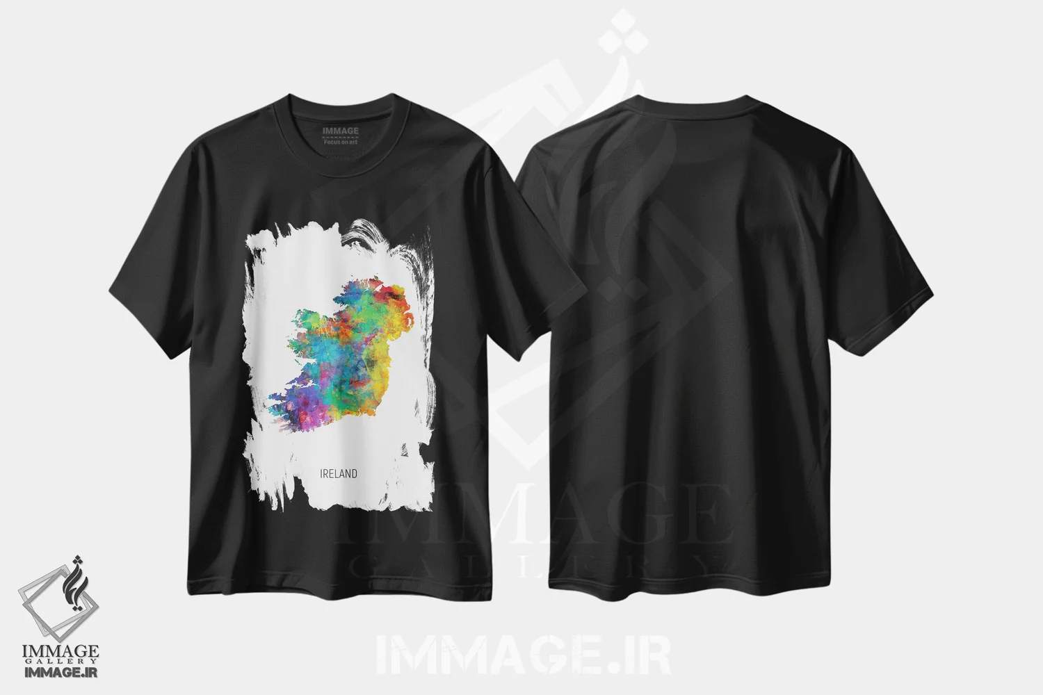 تیشرت مشکی طرح دار – تیشرت گرافیکی ,نقشه ایرلند اثر مایکل تامپست immage.ir