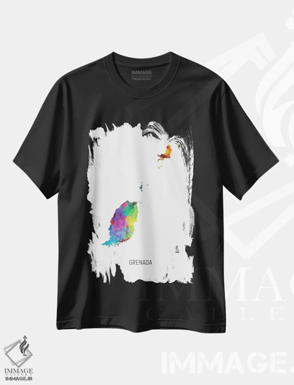 تیشرت مشکی طرح دار – تیشرت کارائیب ,نقشه گرنادا اثر مایکل تامپست immage.ir