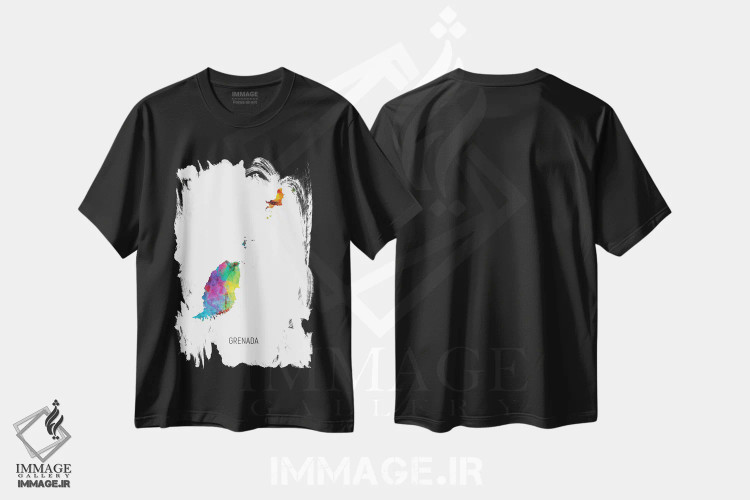 تیشرت مشکی طرح دار – تیشرت کارائیب ,نقشه گرنادا اثر مایکل تامپست immage.ir