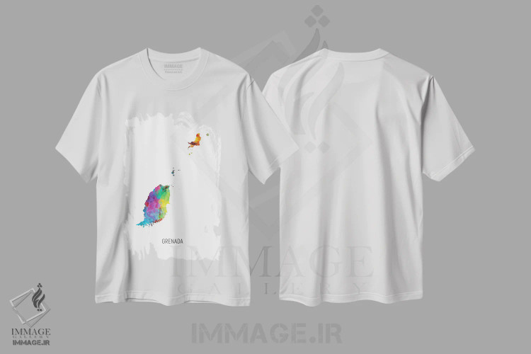 تیشرت سفید طرح دار – تیشرت کارائیب ,نقشه گرنادا اثر مایکل تامپست فروشگاه ایماژ