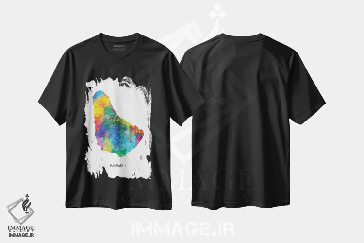 تیشرت مشکی طرح دار – تیشرت استوایی ,نقشه باربادوس اثر مایکل تامپست فروشگاه ایماژ