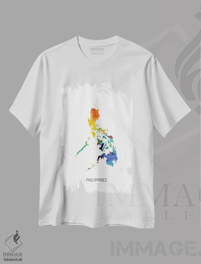 تیشرت سفید طرح دار – تیشرت نقشه کشور ,نقشه فیلیپین اثر مایکل تامپست immage.ir