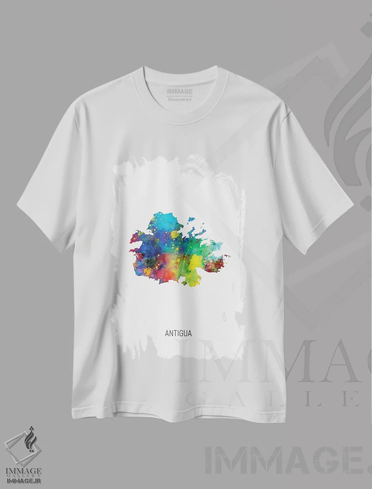 تیشرت سفید طرح دار – تیشرت ساحلی ,نقشه آنتیگوا اثر مایکل تامپست فروشگاه ایماژ