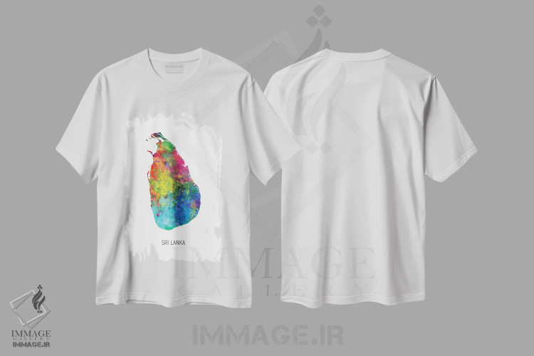تیشرت سفید طرح دار – تیشرت هنری آسیایی ,نقشه سری لانکا اثر مایکل تامپست فروشگاه ایماژ
