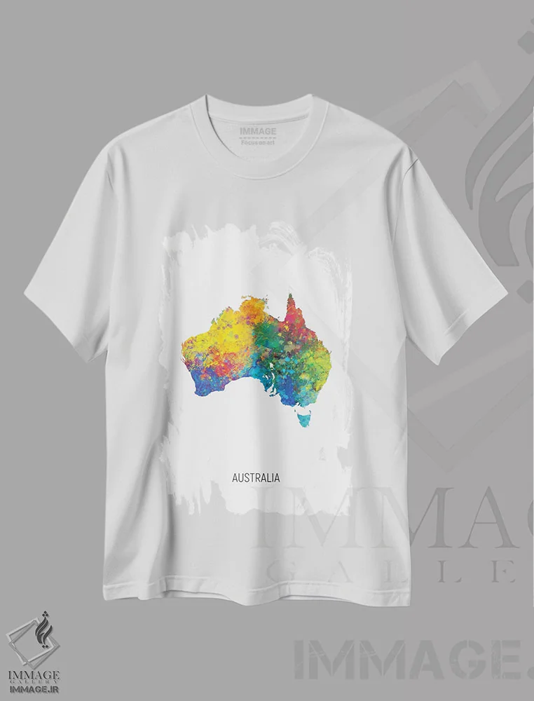 تیشرت سفید طرح دار – تیشرت کشورها ,نقشه استرالیا اثر مایکل تامپست فروشگاه ایماژ