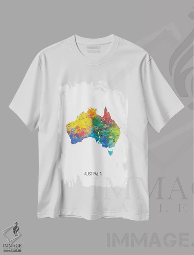 تیشرت سفید طرح دار – تیشرت کشورها ,نقشه استرالیا اثر مایکل تامپست فروشگاه ایماژ