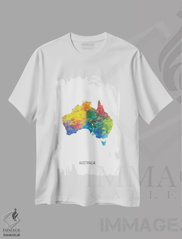 تیشرت سفید طرح دار – تیشرت کشورها ,نقشه استرالیا اثر مایکل تامپست فروشگاه ایماژ