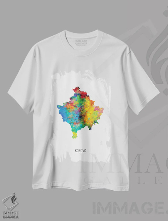 تیشرت سفید طرح دار – تیشرت مینیمال ,نقشه کوزوو اثر مایکل تامپست immage.ir