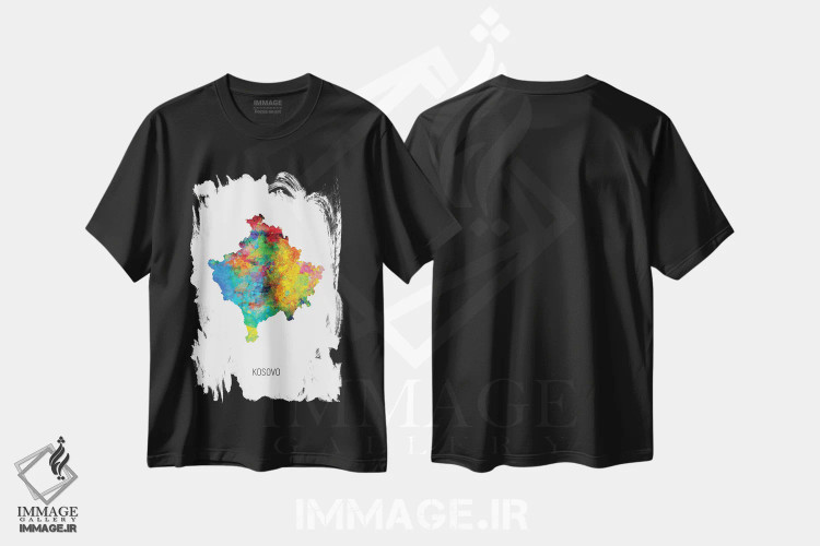 تیشرت مشکی طرح دار – تیشرت مینیمال ,نقشه کوزوو اثر مایکل تامپست فروشگاه ایماژ