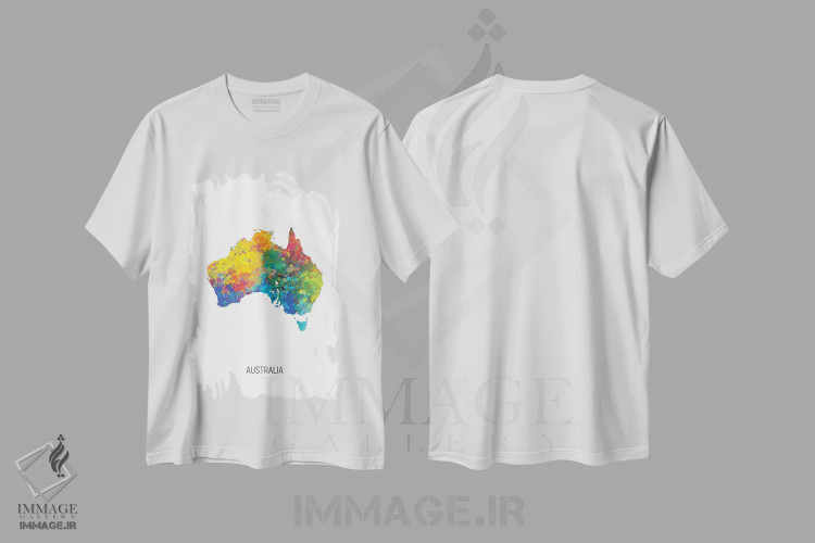 تیشرت سفید طرح دار – تیشرت کشورها ,نقشه استرالیا اثر مایکل تامپست فروشگاه ایماژ