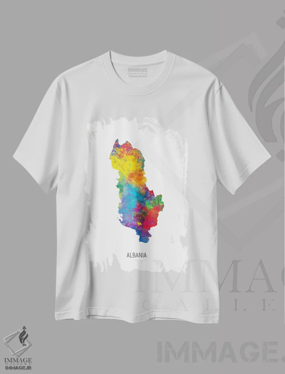 تیشرت سفید طرح دار – تیشرت اروپا ,نقشه آلبانی اثر مایکل تامپست immage.ir