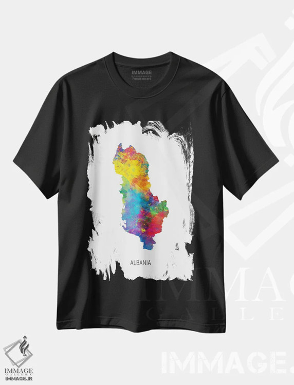 تیشرت مشکی طرح دار – تیشرت اروپا ,نقشه آلبانی اثر مایکل تامپست فروشگاه ایماژ