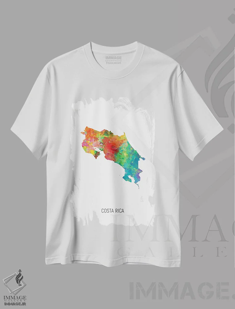 تیشرت سفید طرح دار – تیشرت کشورها ,نقشه کاستاریکا اثر مایکل تامپست فروشگاه ایماژ