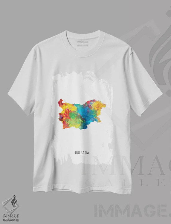 تیشرت سفید طرح دار – تیشرت هنری اروپا ,نقشه بلغارستان اثر مایکل تامپست فروشگاه ایماژ