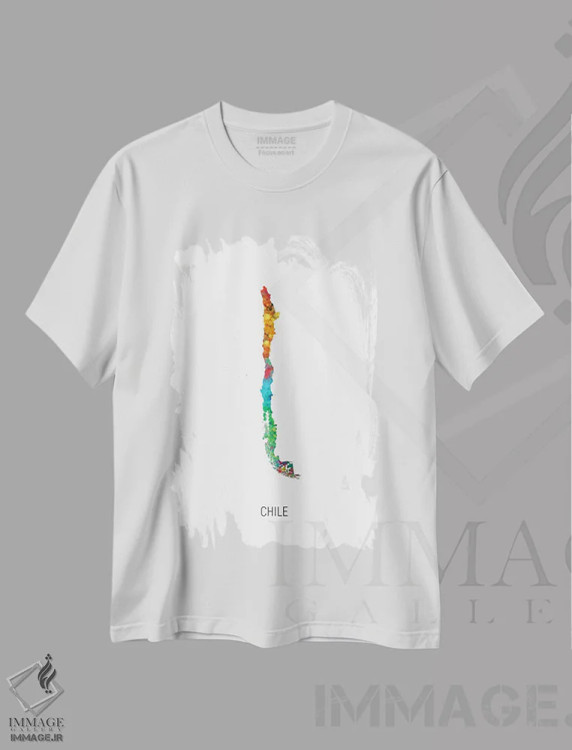 تیشرت سفید طرح دار – تیشرت فرهنگی ,نقشه شیلی اثر مایکل تامپست immage.ir