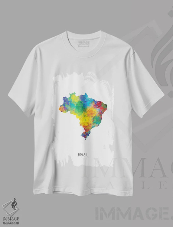 تیشرت سفید طرح دار – تیشرت ترکیبی رنگی ,نقشه برزیل اثر مایکل تامپست immage.ir