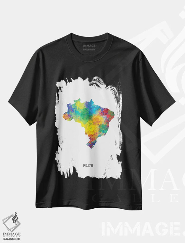 تیشرت مشکی طرح دار – تیشرت ترکیبی رنگی ,نقشه برزیل اثر مایکل تامپست فروشگاه ایماژ