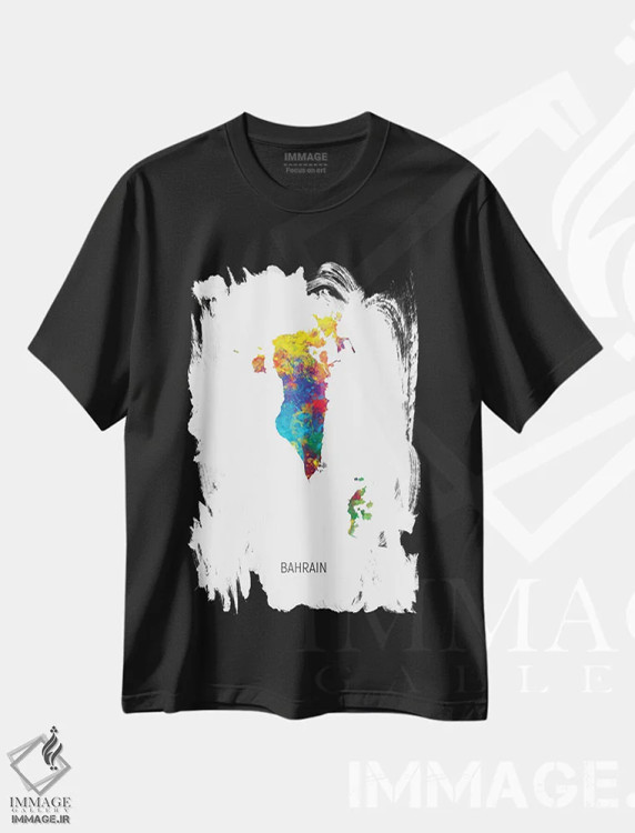 تیشرت مشکی طرح دار – تیشرت مینیمال آسیایی ,نقشه بحرین اثر مایکل تامپست immage.ir