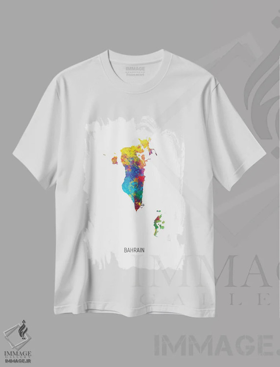 تیشرت سفید طرح دار – تیشرت مینیمال آسیایی ,نقشه بحرین اثر مایکل تامپست فروشگاه ایماژ