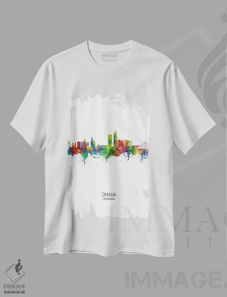 تیشرت سفید طرح دار – تیشرت شهری ,نمای عمودی خط افق اوماها، نبراسکا اثر مایکل تامپست immage.ir