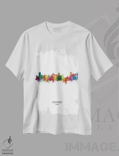 تیشرت سفید طرح دار – تیشرت هنری ,نمای عمودی خط افق گرانادا، اسپانیا اثر مایکل تامپست فروشگاه ایماژ