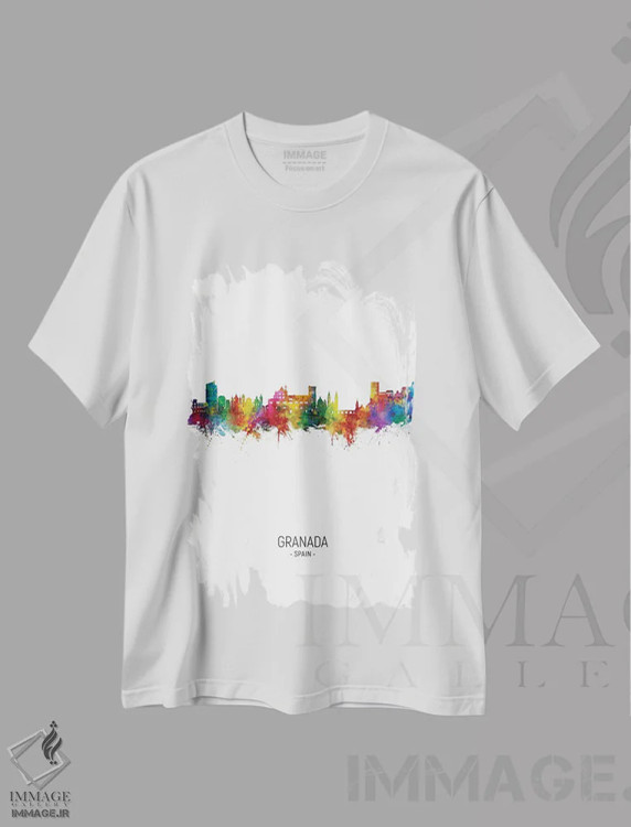 تیشرت سفید طرح دار – تیشرت هنری ,نمای عمودی خط افق گرانادا، اسپانیا اثر مایکل تامپست فروشگاه ایماژ