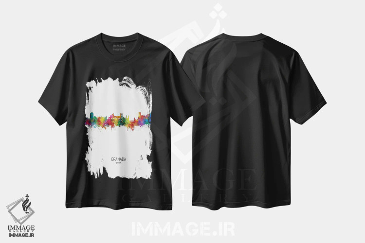 تیشرت مشکی طرح دار – تیشرت هنری ,نمای عمودی خط افق گرانادا، اسپانیا اثر مایکل تامپست immage.ir
