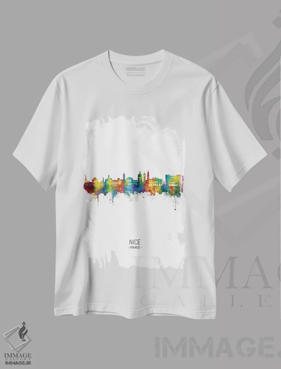 تیشرت سفید طرح دار – تیشرت گرافیکی ,نمای عمودی خط افق نیس، فرانسه اثر مایکل تامپست immage.ir