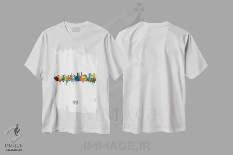 تیشرت سفید طرح دار – تیشرت گرافیکی ,نمای عمودی خط افق نیس، فرانسه اثر مایکل تامپست immage.ir