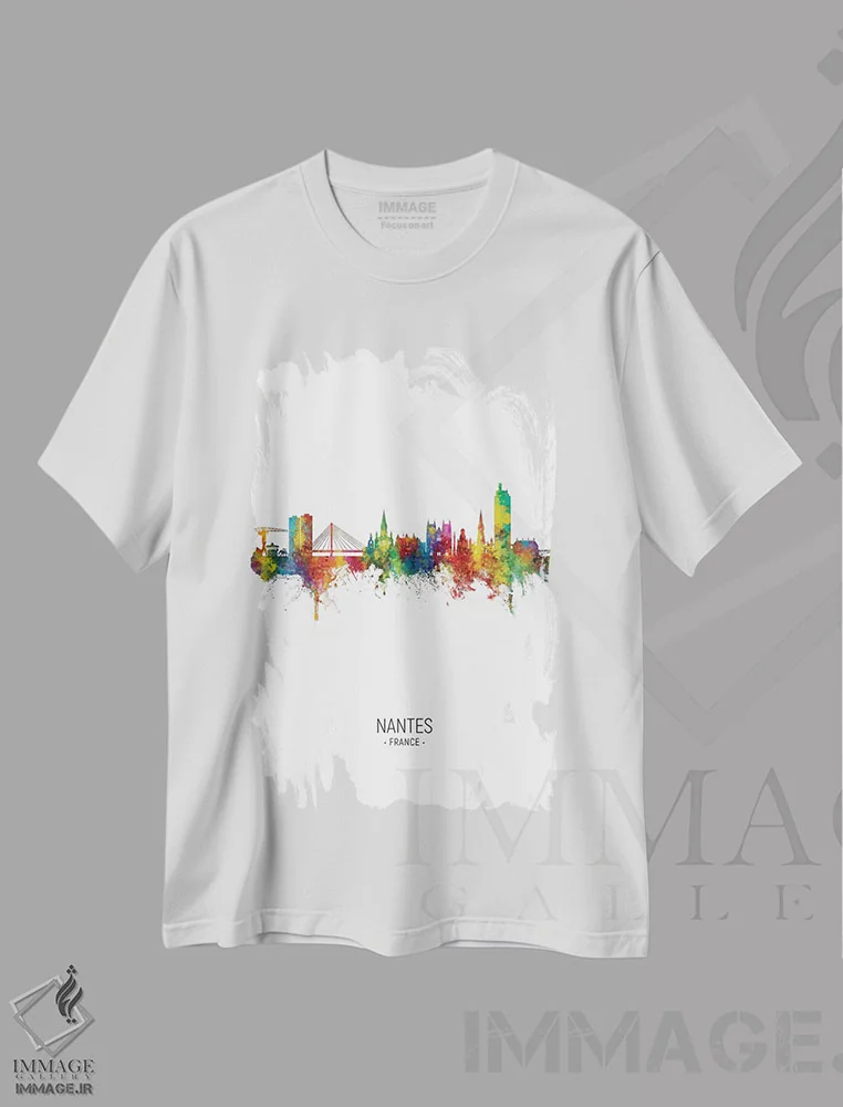 تیشرت سفید طرح دار – تیشرت فرانسه ,نمای عمودی خط افق نانت، فرانسه اثر مایکل تامپست فروشگاه ایماژ