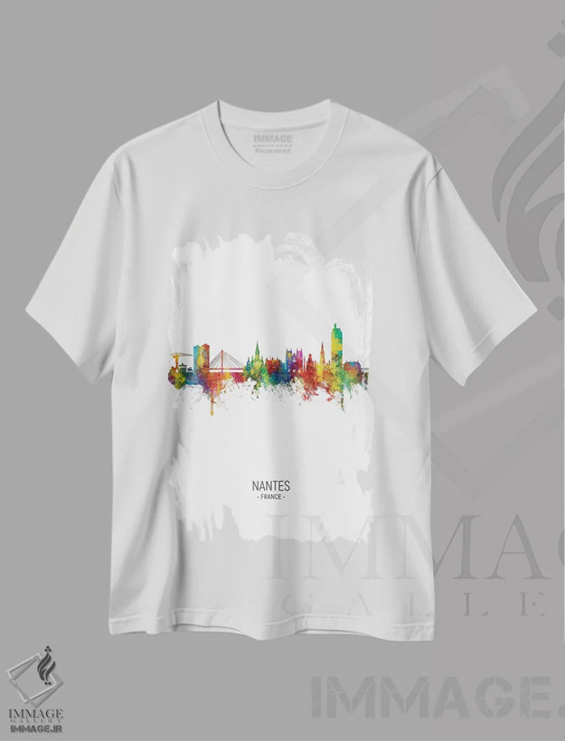 تیشرت سفید طرح دار – تیشرت فرانسه ,نمای عمودی خط افق نانت، فرانسه اثر مایکل تامپست فروشگاه ایماژ