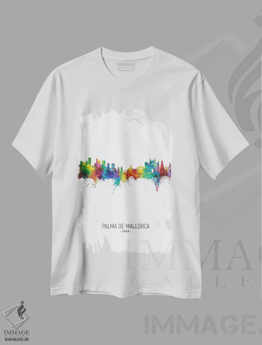 تیشرت سفید طرح دار – تیشرت ساحلی ,نمای عمودی افق پالما ده مایورکا اسپانیا اثر مایکل تامپست فروشگاه ایماژ