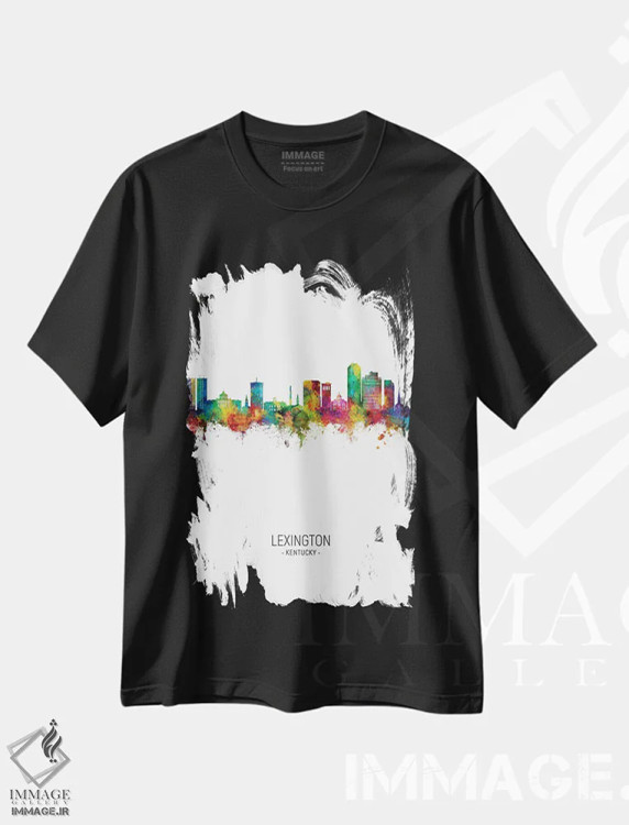 تیشرت مشکی طرح دار – تیشرت شهری ,نمای عمودی افق شهر لکسینگتون کنتاکی اثر مایکل تامپست فروشگاه ایماژ