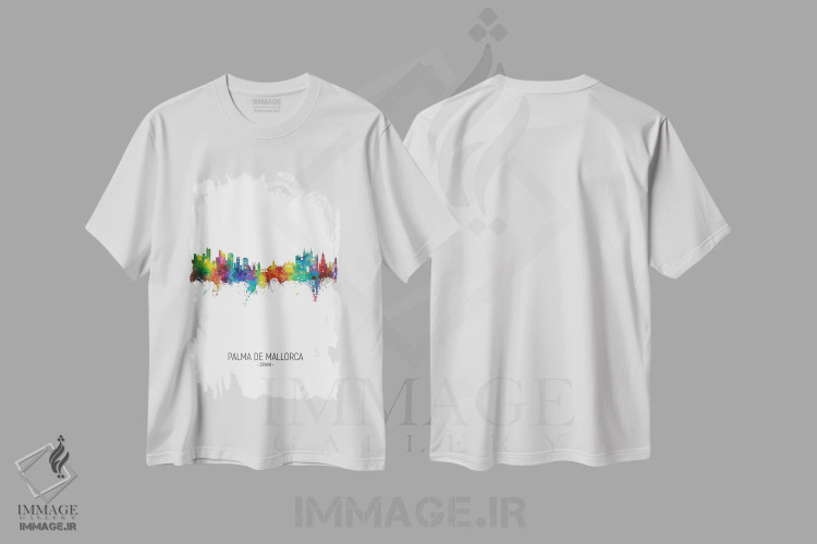 تیشرت سفید طرح دار – تیشرت ساحلی ,نمای عمودی افق پالما ده مایورکا اسپانیا اثر مایکل تامپست فروشگاه ایماژ