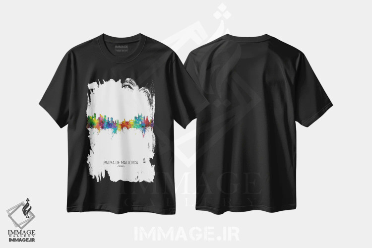 تیشرت مشکی طرح دار – تیشرت ساحلی ,نمای عمودی افق پالما ده مایورکا اسپانیا اثر مایکل تامپست immage.ir