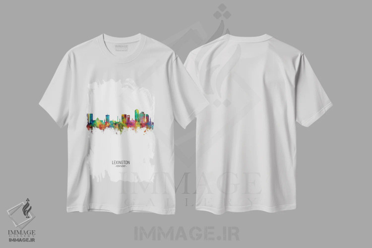 تیشرت سفید طرح دار – تیشرت شهری ,نمای عمودی افق شهر لکسینگتون کنتاکی اثر مایکل تامپست immage.ir