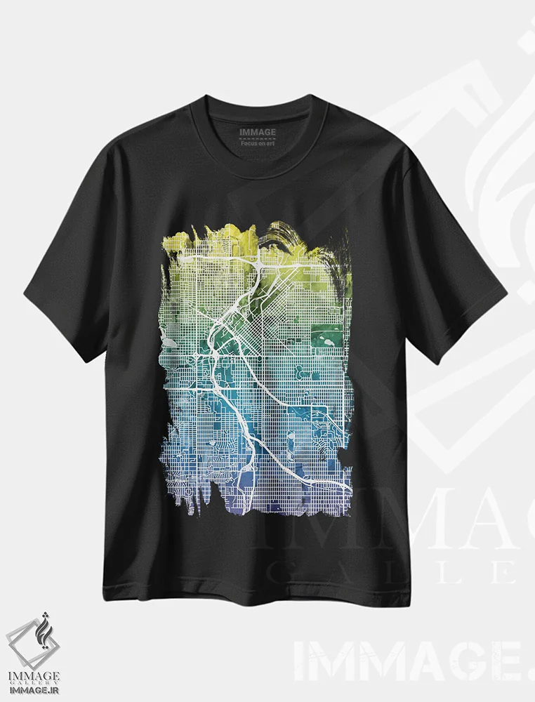 تیشرت مشکی طرح دار – تیشرت انتزاعی ,Colorado, USA,نقشه گرادیانی دنور، کلرادو، ایالات متحده آمریکا اثر مایکل تامپست فروشگاه ایماژ